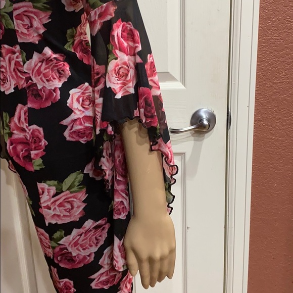 ❤️Colorful Floral Mesh Bell Sleeves Dress - Picture 3 of 8